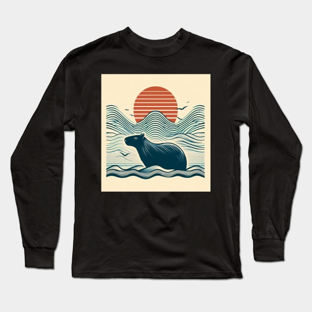 Capybara Sunset Long Sleeve T-Shirt by DarkWave